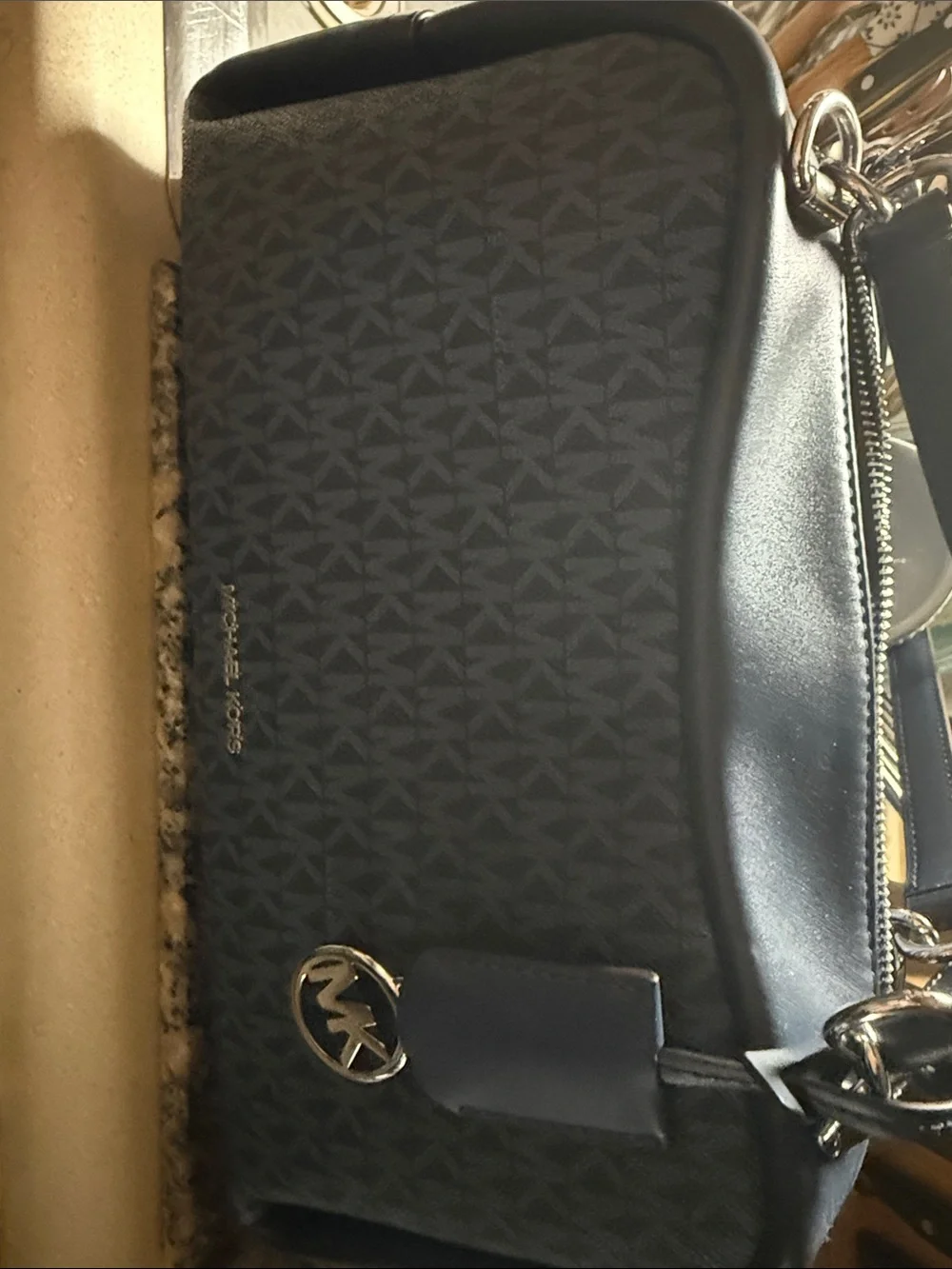 Michael Kors Black MK Logo Dome Satchel Navy blue